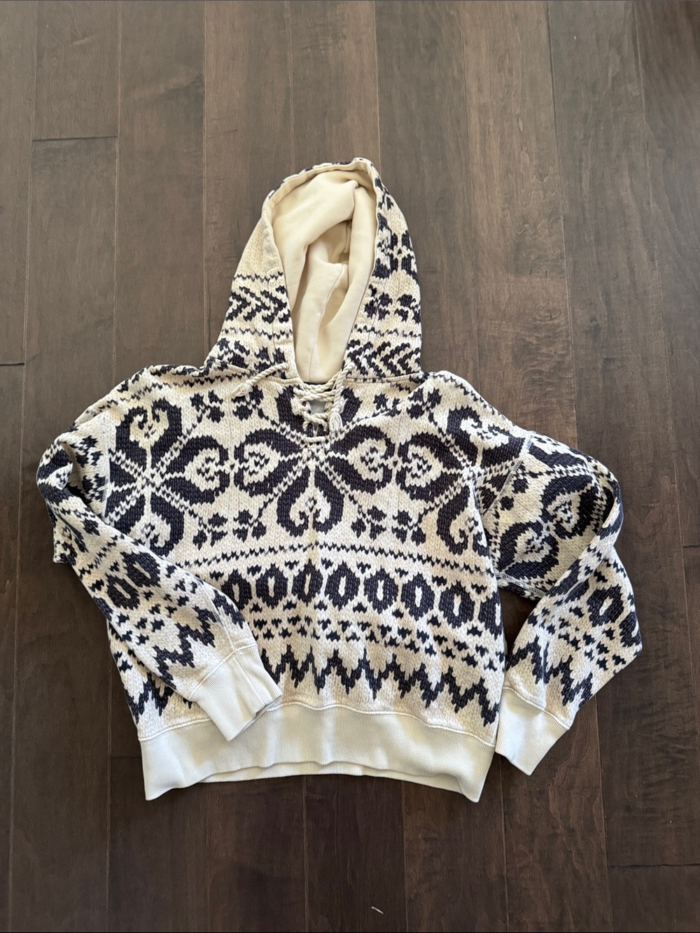 Polo Ralph Lauren Cream and Black Patterned Hooded Sweater sweatshirt